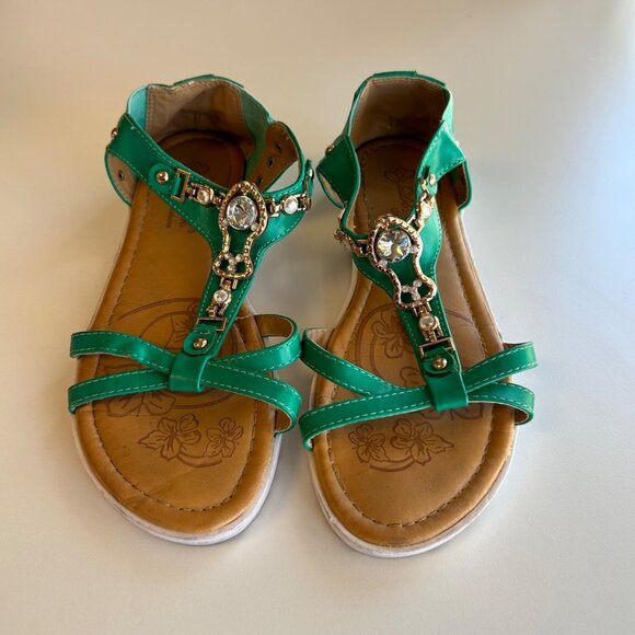 Turquoise Rhinestone Embellished Sandals By DBDK Fashion Women's Size 6.5 - Picture 1 of 7